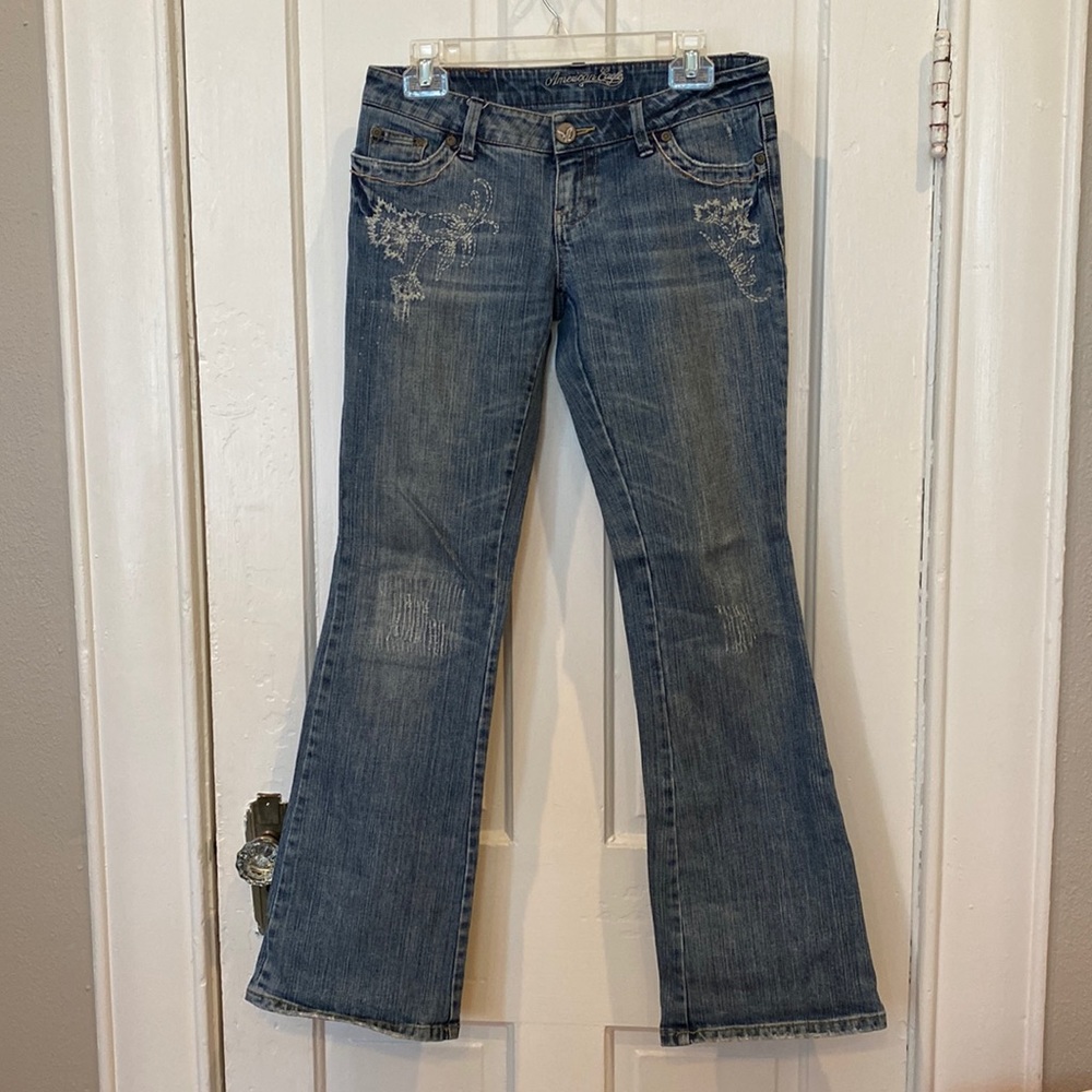 American Eagle Stretch Skinny Flare with beaded and sewn detail